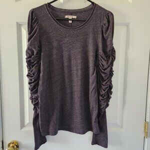 Free People Dark Gray Ruched Long Sleeve Crew Neck Top - Size S